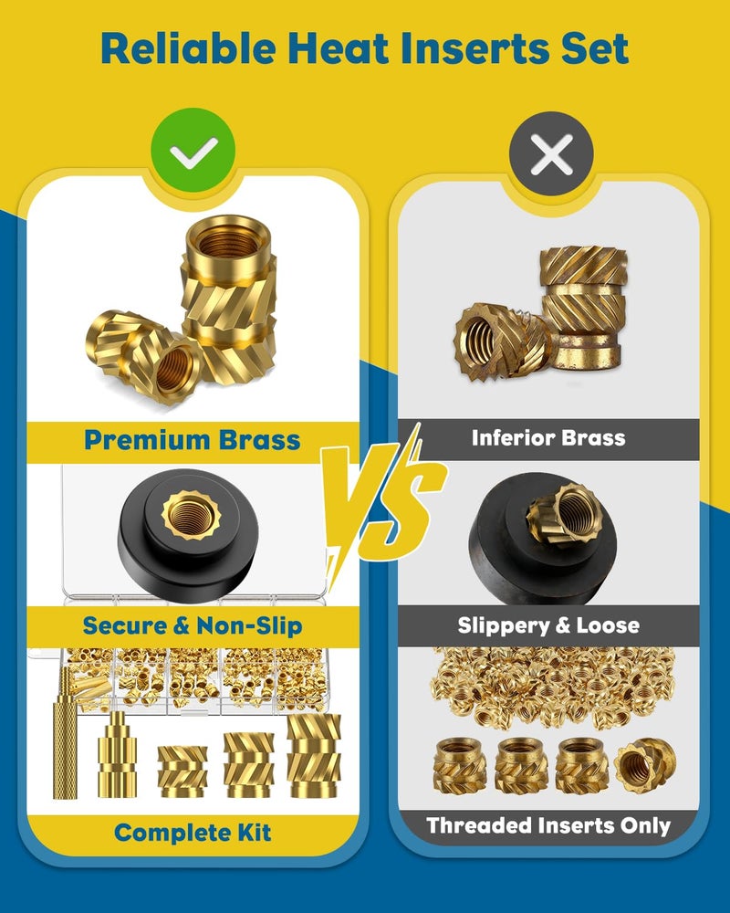 Vibit 451 Pcs Threaded Inserts for Plastic, M2 M2.5 M3 M4 M5 M6 Heat Set Inserts with Soldering Tip & Adapter, Brass Heat Inserts, Metric Knurled Nut Inserts Kit for 3D Printing Components - Image 5